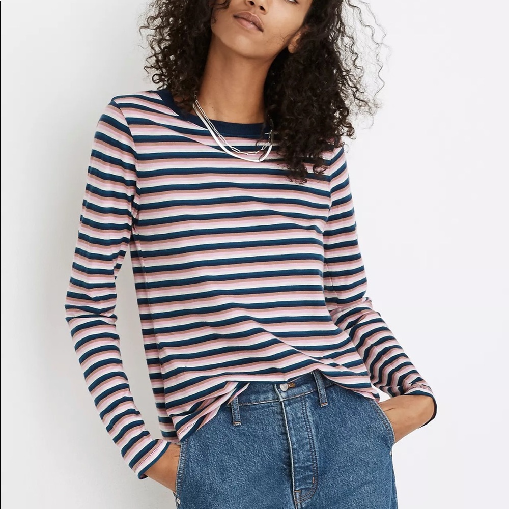 Madewell XL Stripe Whisper Cotton Crewneck Long Sleeve Shirt